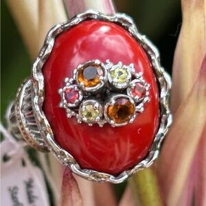 MICHAEL VALITUTTI NH 925 Sterling Silver Gems en vogue coral gemstone ring 6.75